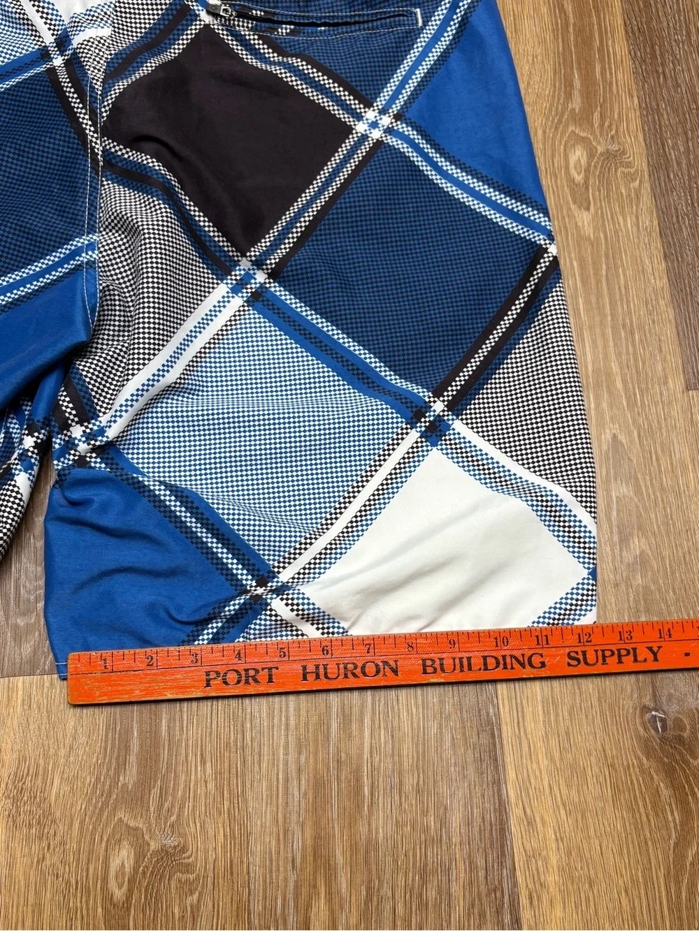 Rusty Blue Plaid Swim Boardshorts with Lace Waist